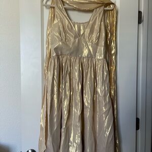 Calvin Klein Gold Metallic Midi Dress
